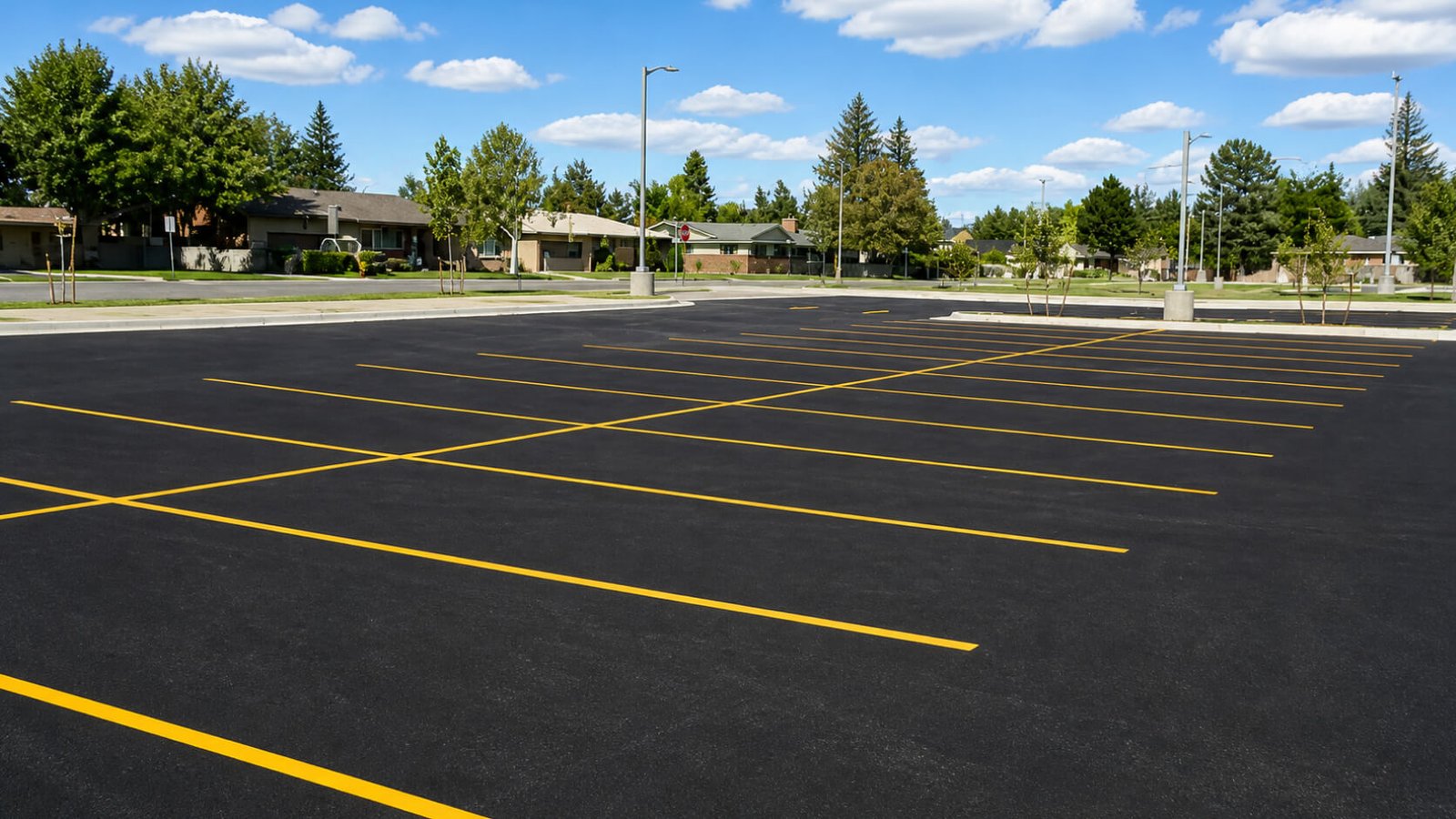 Parking lot after fresh striping