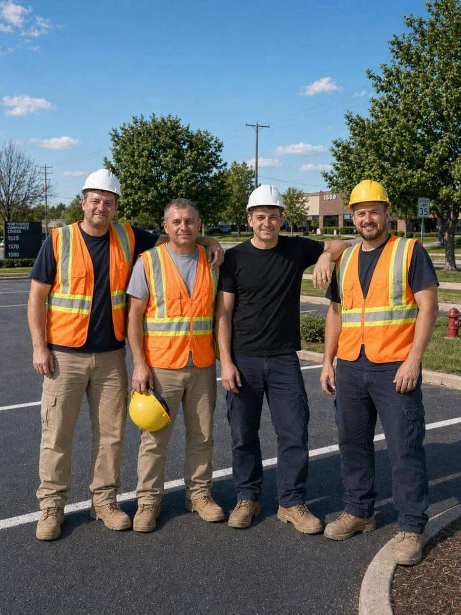 US Marking team working on commercial striping and pavement projects